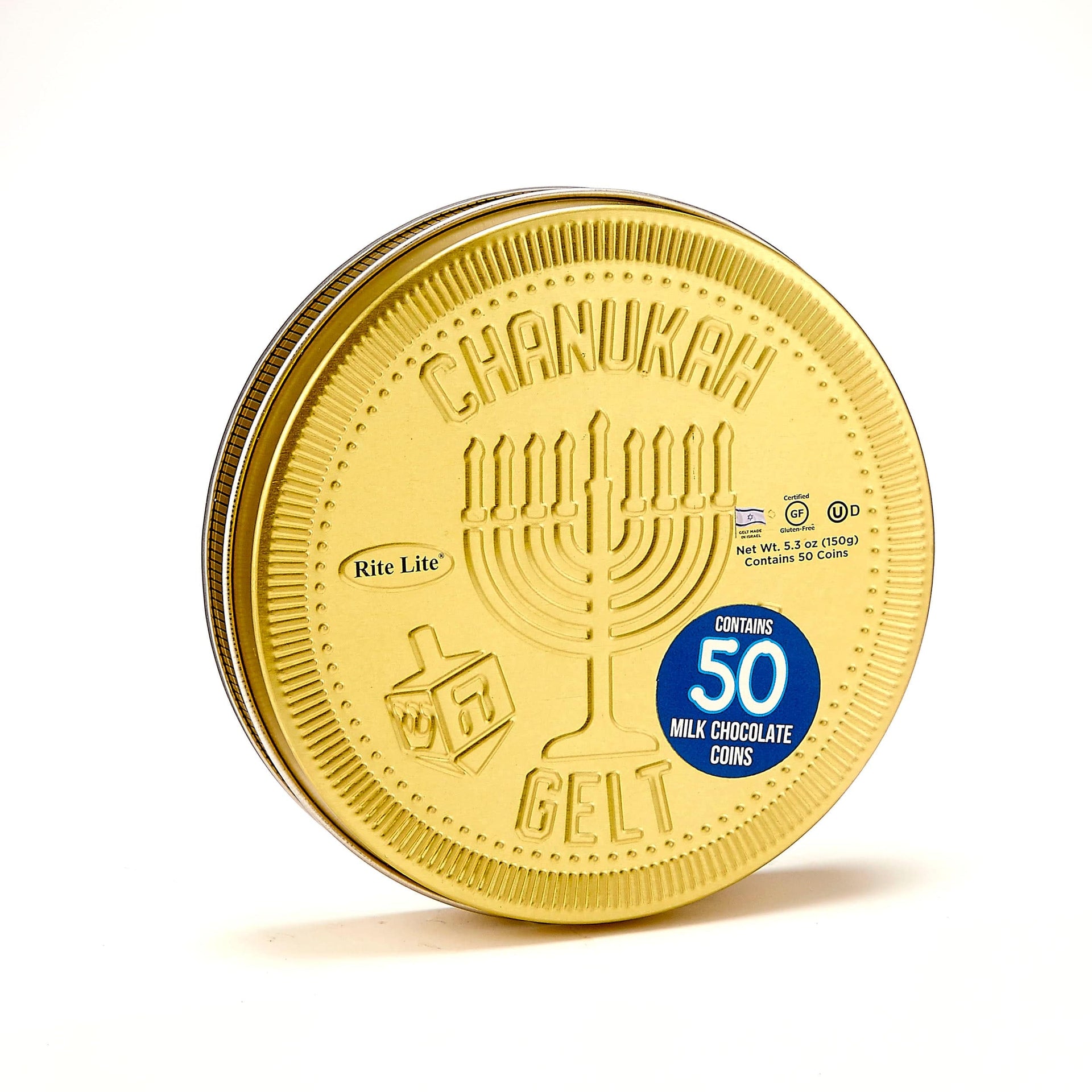 Rite Lite Food Milk Chocolate Chanukah Gelt - Collectible Gift Tin