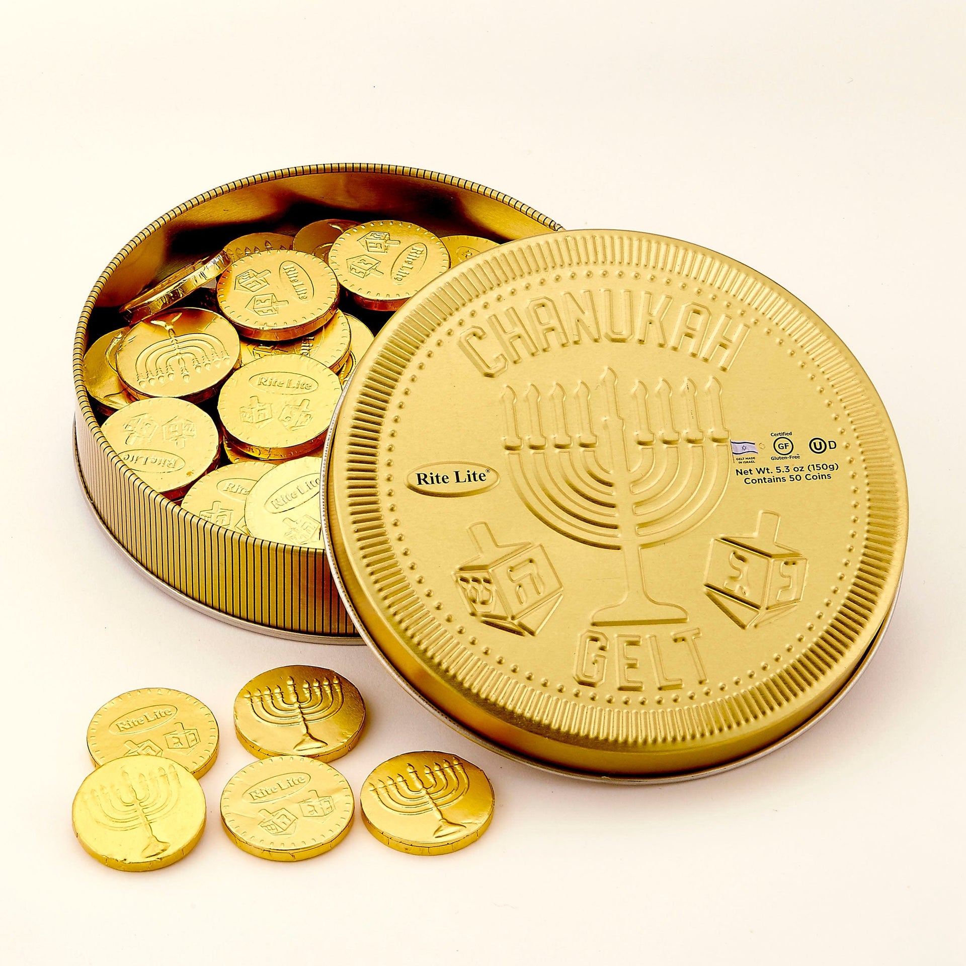 Rite Lite Food Milk Chocolate Chanukah Gelt - Collectible Gift Tin