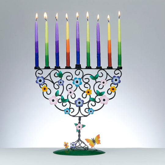 Flowering Tree Hand-Crafted Metal Menorah
