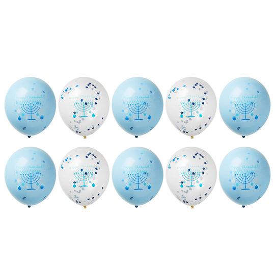 Chanukah Latex Balloons with Dreidel Confetti - Set of 10