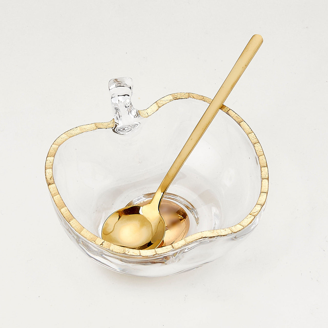 Rite Lite Honey Dishes Apple-Shaped Glass Honey Dish with Gold Accent and Spoon