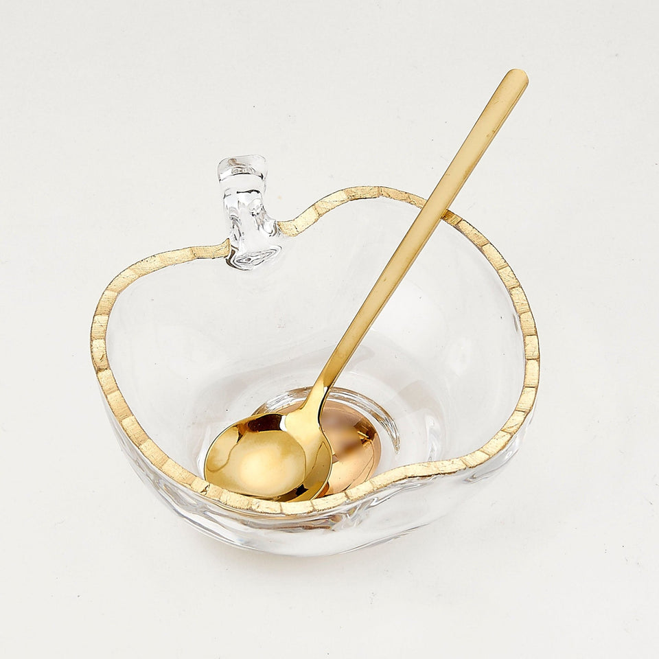 Rite Lite - Apple - Shaped Glass Honey Dish with Gold Accent and Spoon - ModernTribe