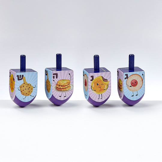 Large Hand-Painted Whimsical Foods Dreidels - Pack of 4