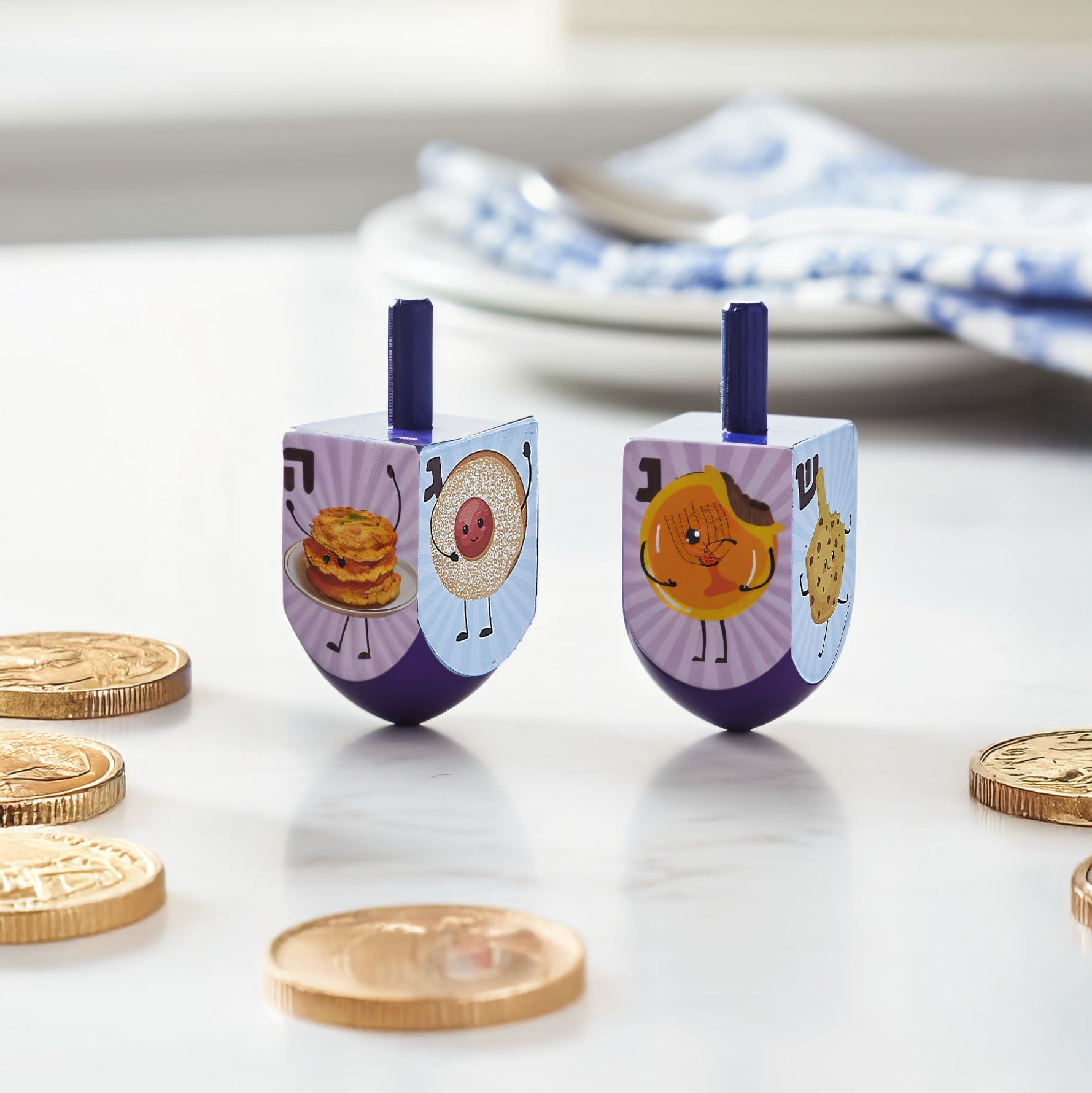 Rite Lite - Large Hand - Painted Whimsical Foods Dreidels - Pack of 4 - ModernTribe