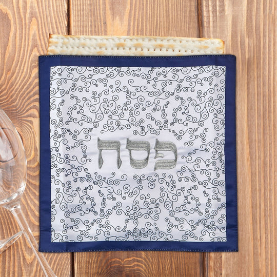 Embroidered Curlicue Square Matzah Cover