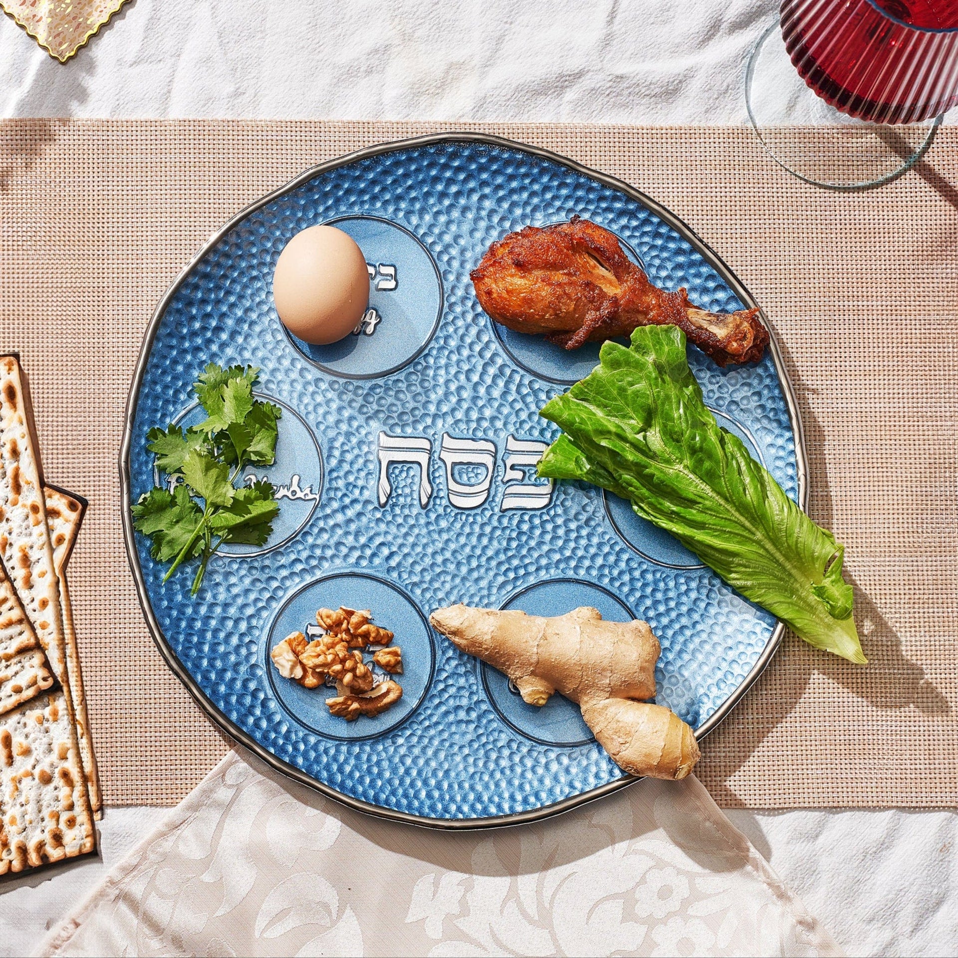 Rite Lite Seder Plates Blue Pebble Glass Seder Plate