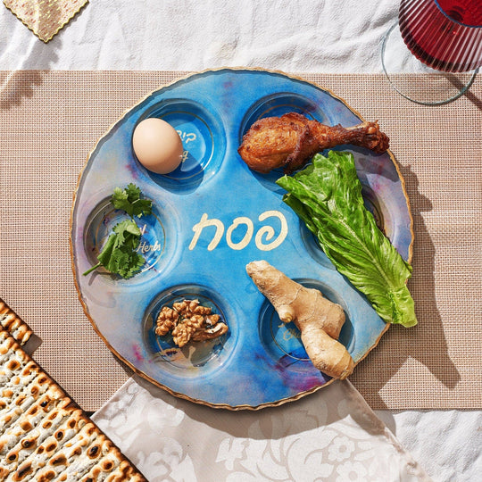 Blue Marble Glass Seder Plate