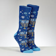 Rite Lite Socks Blue / 10-13 Hanukkah Adult Cozy Slipper Socks, Menorah Design