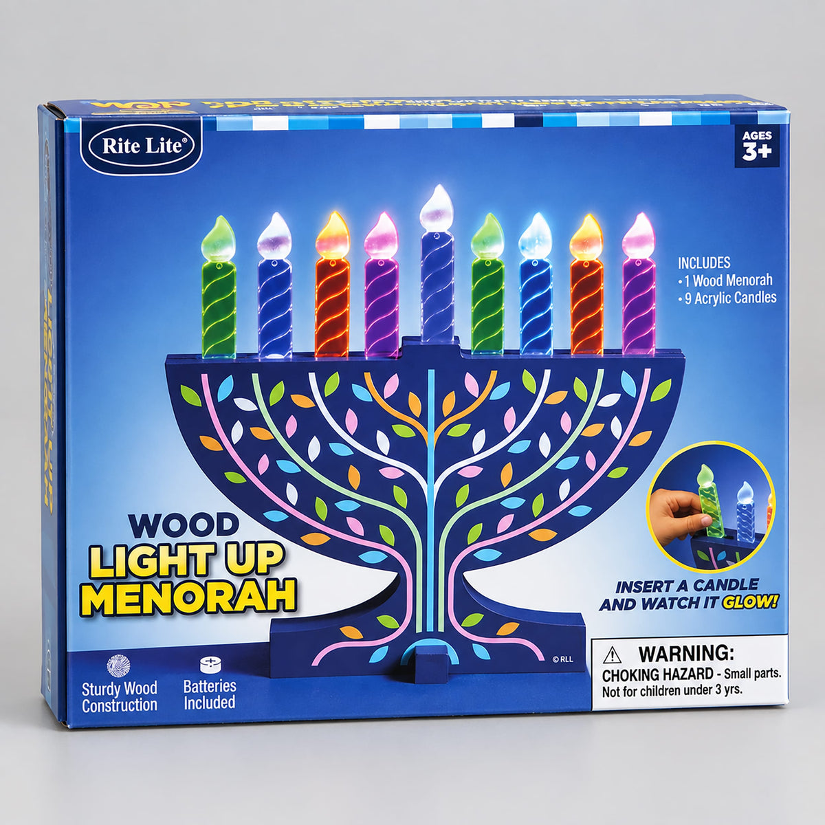 Rite Lite Toys My Play Wood Light Up Menorah with Acrylic Candles