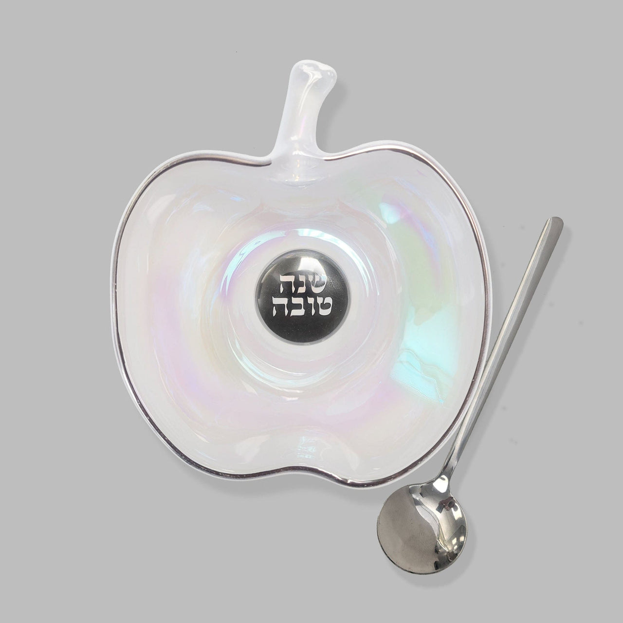 Rite Lite Honey Dishes Iridescent Apple-Shaped Glass Honey Dish with Spoon
