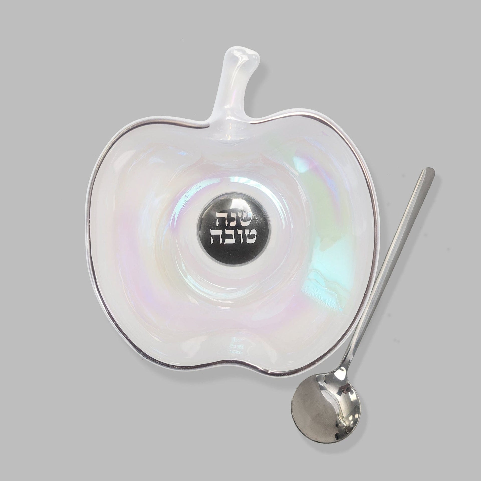 Rite Lite Honey Dishes Iridescent Apple-Shaped Glass Honey Dish with Spoon