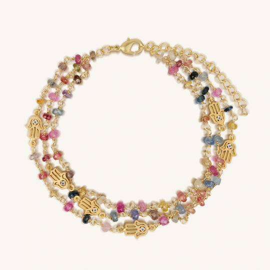 Nourished Intuition Multi-Sapphire Hamsa Gold Bracelet