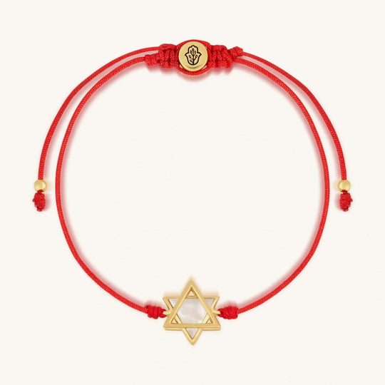 Mother of Pearl Star of David Red String Bracelet
