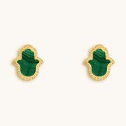 Karma and Luck Earrings Humble Bliss Hamsa Malachite Stud Earrings