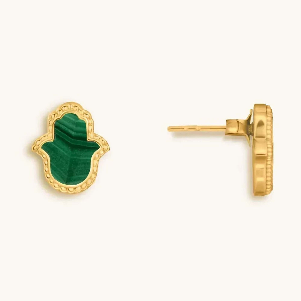 Karma and Luck Earrings Humble Bliss Hamsa Malachite Stud Earrings