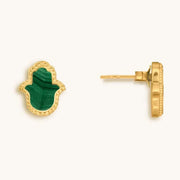 Karma and Luck Earrings Humble Bliss Hamsa Malachite Stud Earrings