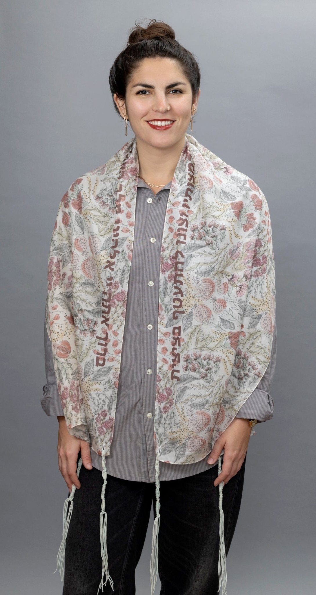 Elly Bovarnick Studios - Watercolor Pomegranate Silk Tallit - Choice of Brown or Peach Letters - ModernTribe