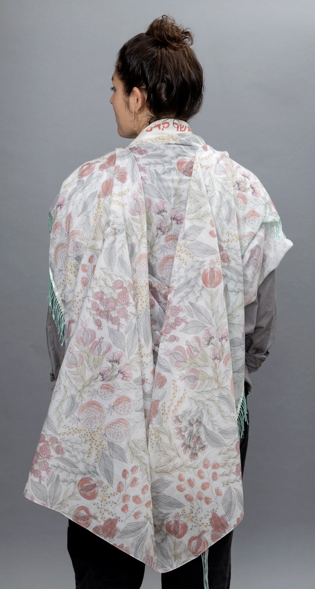 Elly Bovarnick Studios - Watercolor Pomegranate with Seafoam Beading Tallit - ModernTribe