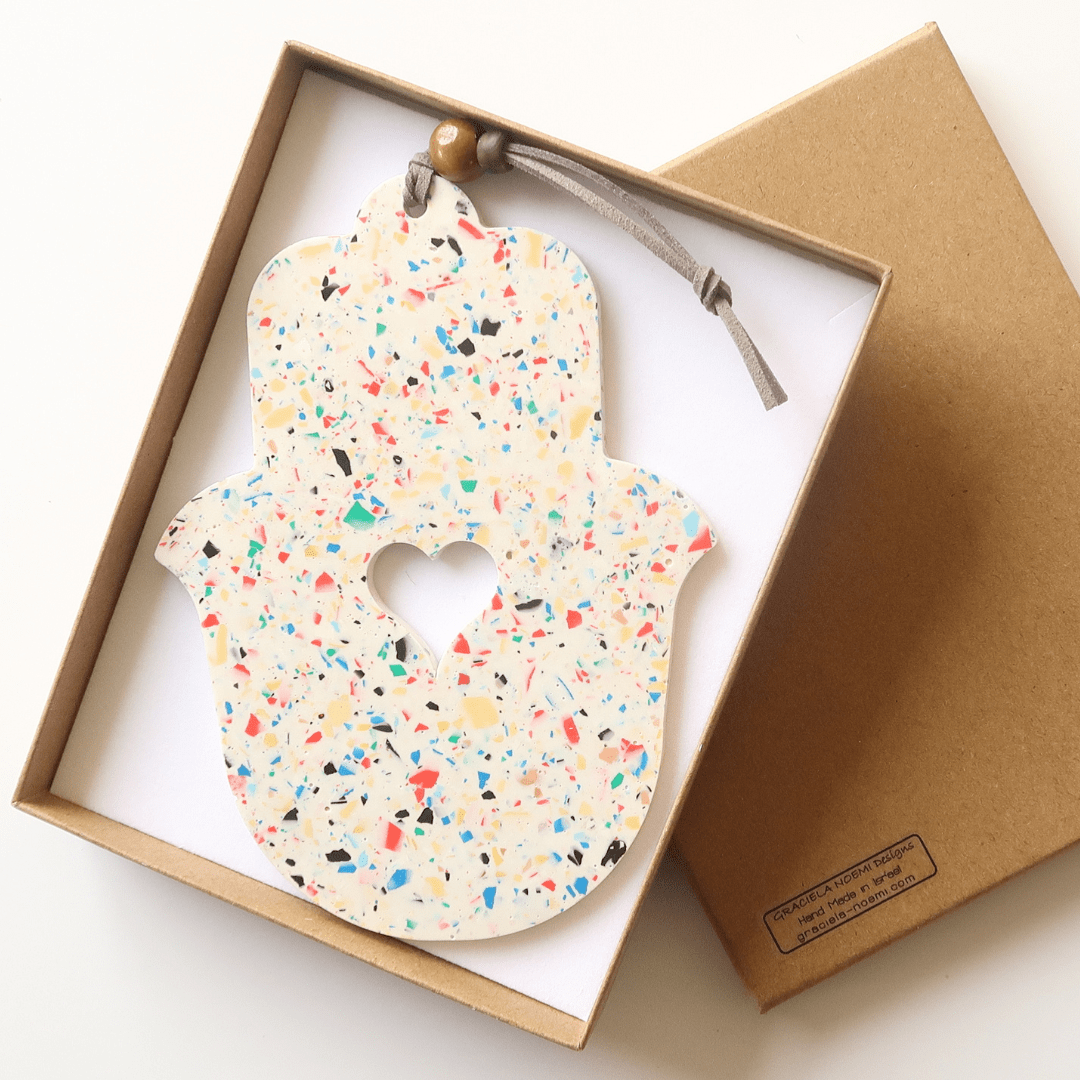 Israel Museum - White and Rainbow Terrazzo Wall Hamsa - ModernTribe