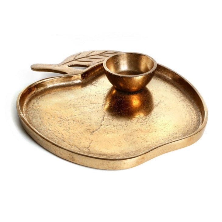 Dorit Judaica Honey Dishes Copper Metal Apple Tray & Honey Dish