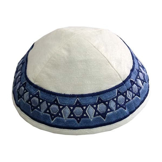 Embroidered Blue Magen David Kippah by Yair Emanuel