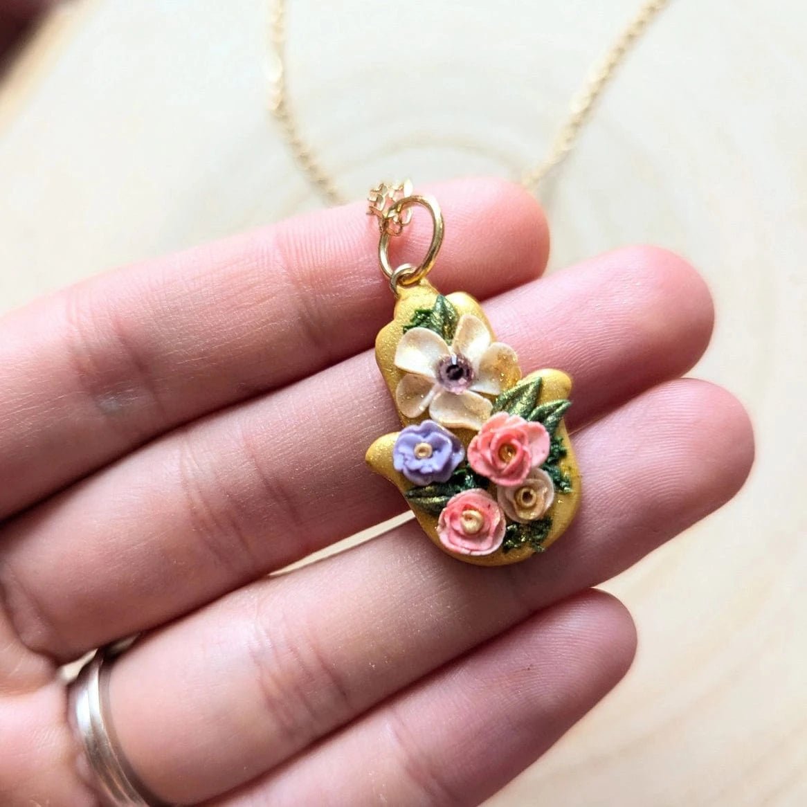 Edie's Art Shop - Nisan Floral Hamsa Necklace - ModernTribe