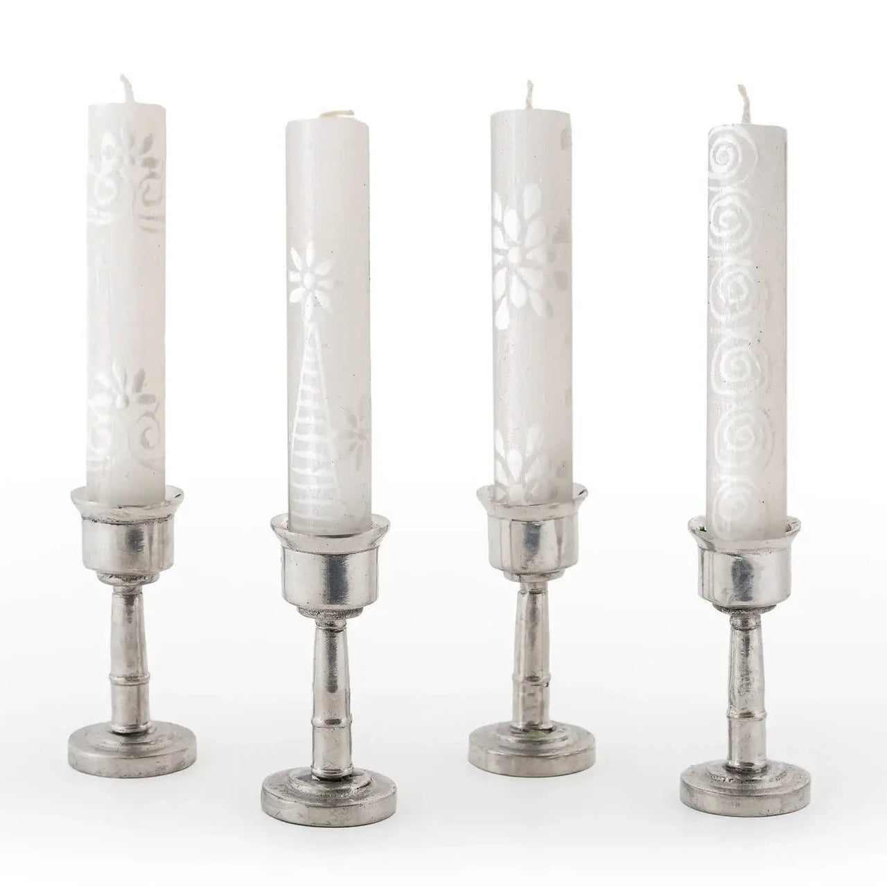 Thumbprint Artifacts - Hand - Painted White - on - White Floral Shabbat Candles - Pack of 4 - ModernTribe