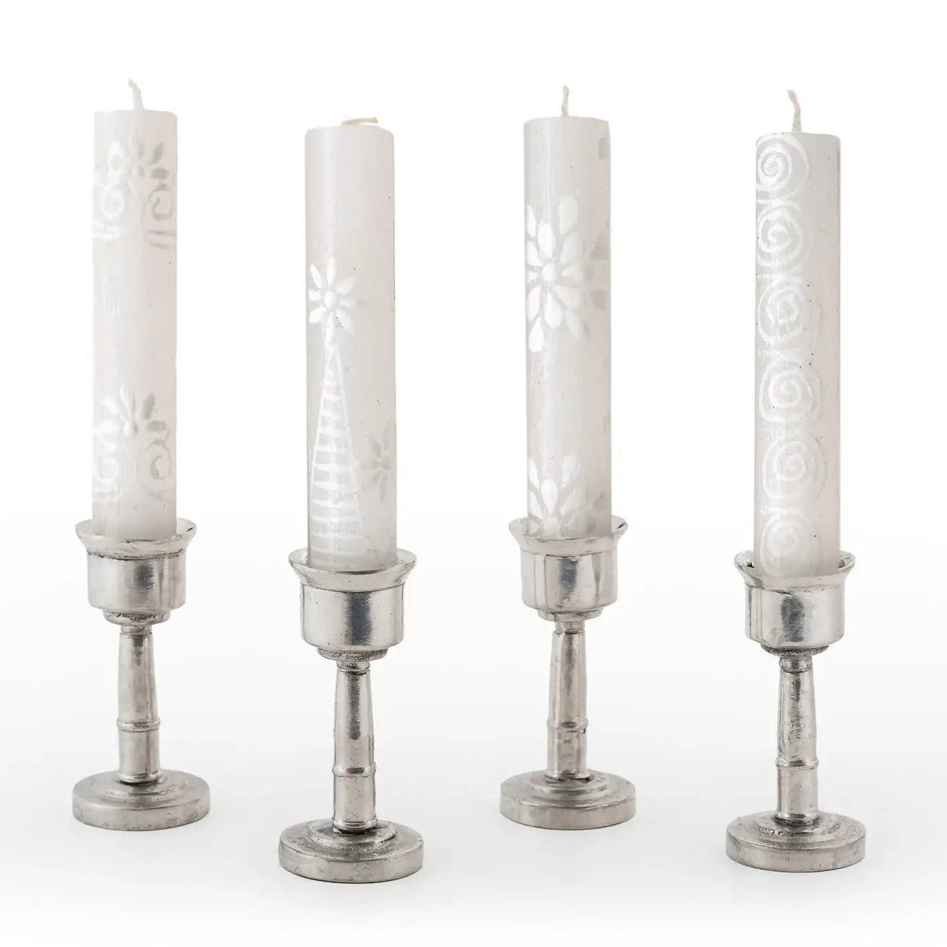 Thumbprint Artifacts - Hand - Painted White - on - White Floral Shabbat Candles - Pack of 4 - ModernTribe