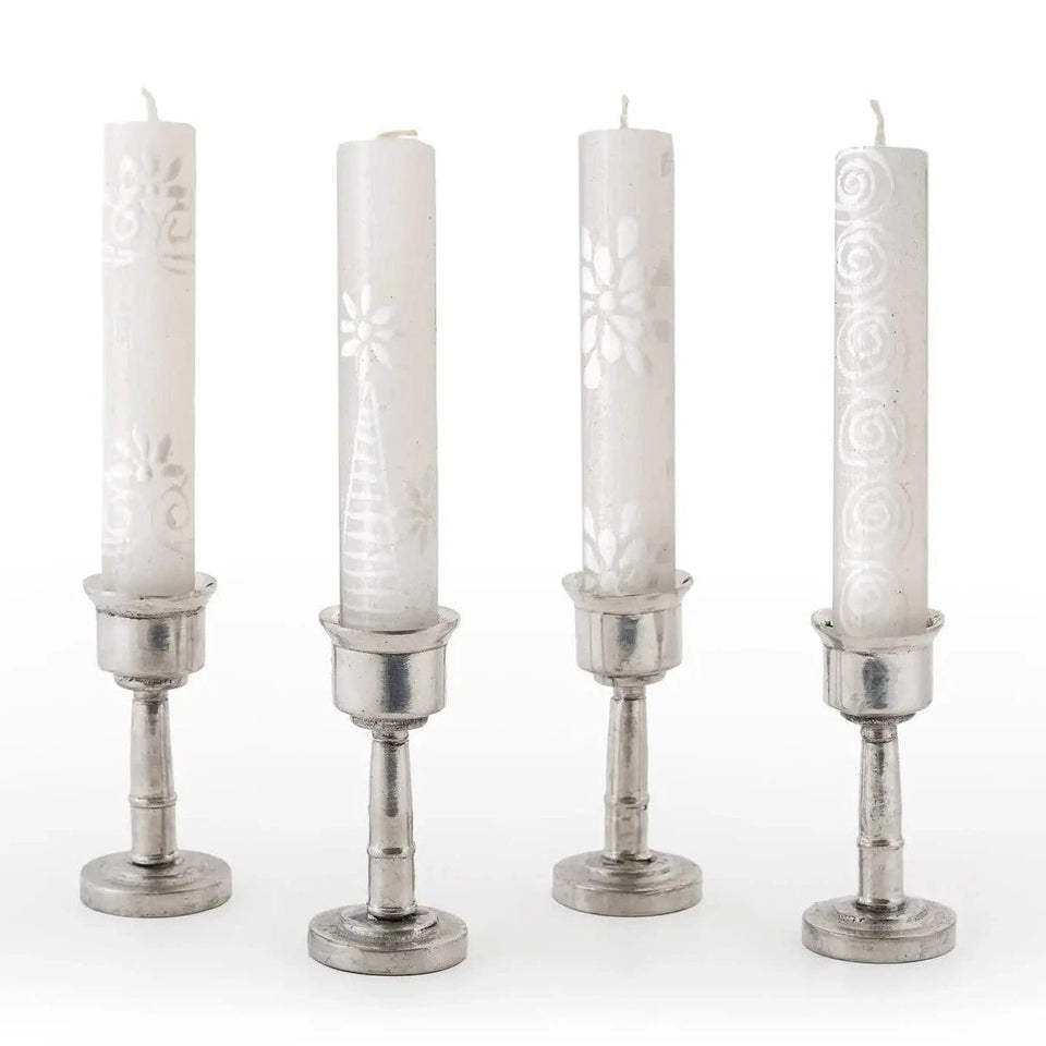 Thumbprint Artifacts - Hand - Painted White - on - White Floral Shabbat Candles - Pack of 4 - ModernTribe