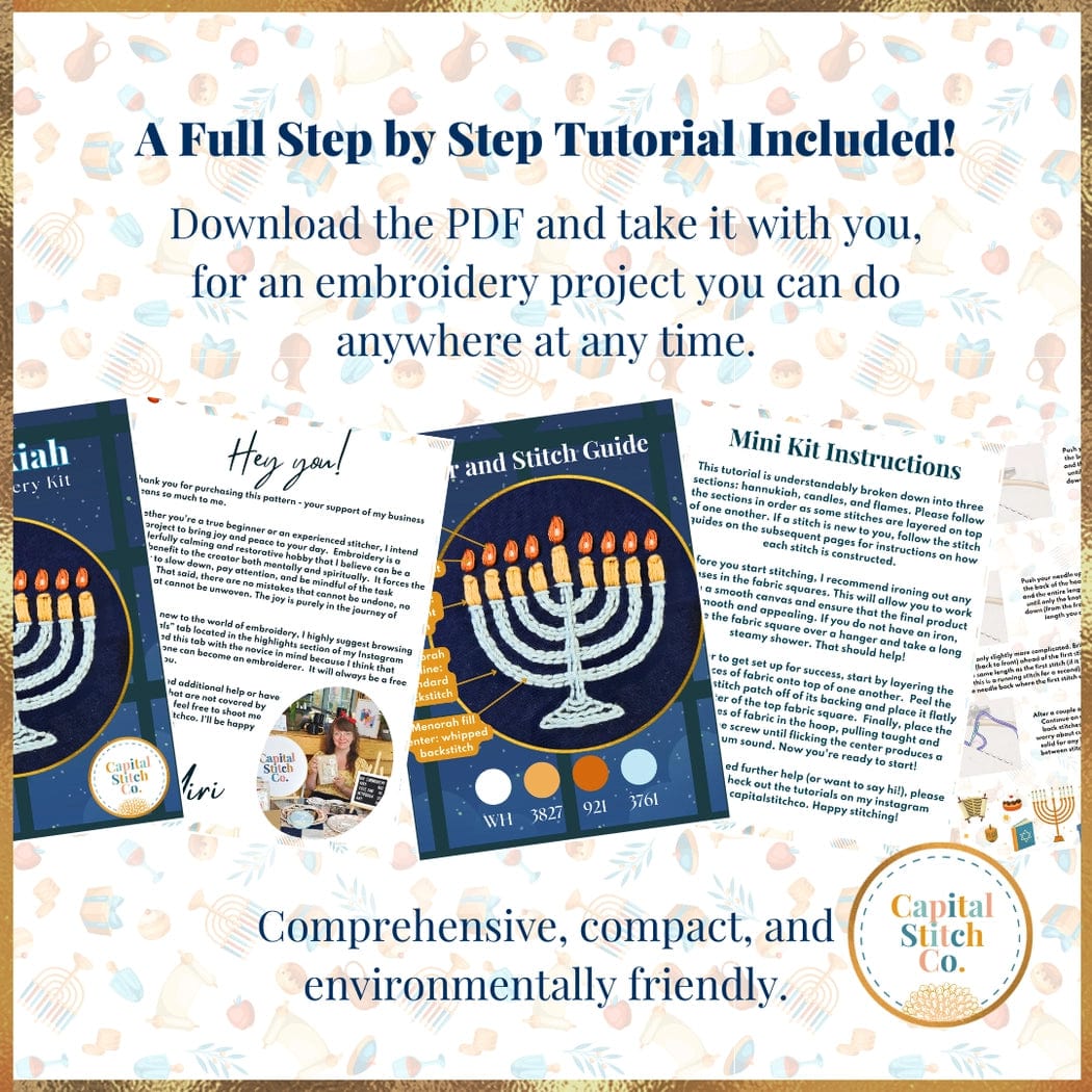 Capital Stitch Co. - Mini Hanukkiah Menorah Embroidery Craft Kit - ModernTribe