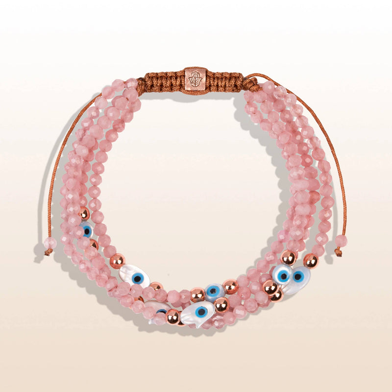 Karma and Luck - Vision of Love Rose Quartz Hamsa Evil Eye Bracelet - ModernTribe