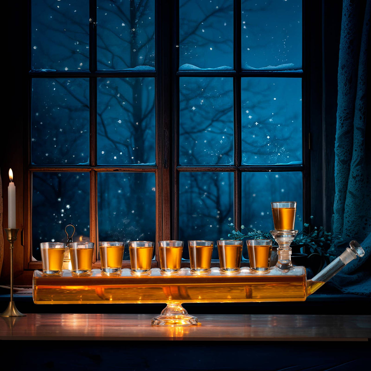 The Wine Savant / Khen Glassware Menorahs Hanukkah Menorah Decanter Set