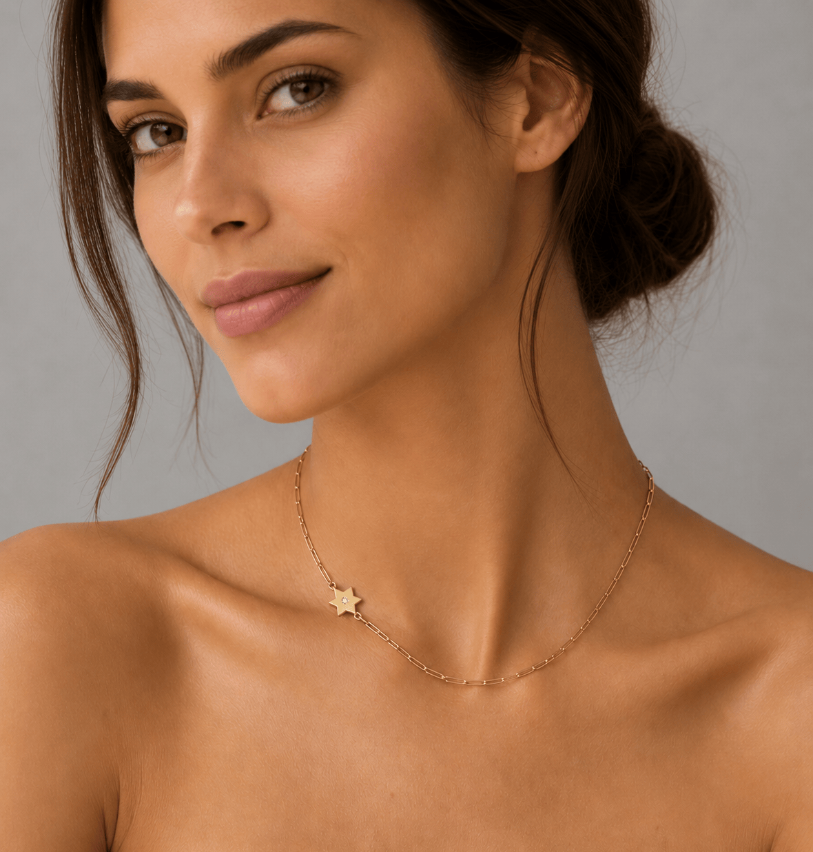 Miriam Merenfeld Jewelry Necklaces Dani Star of David Diamond Paperclip Necklace - (Gold-Plated, Sterling Silver or Two-Tone)