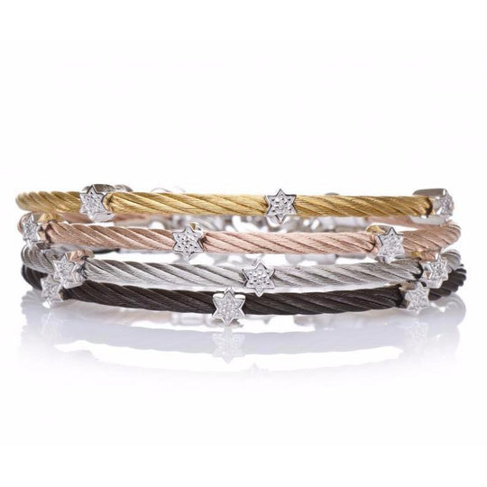 Diamond Star of David Stacking Cable Bracelet - (Choice of Colors)