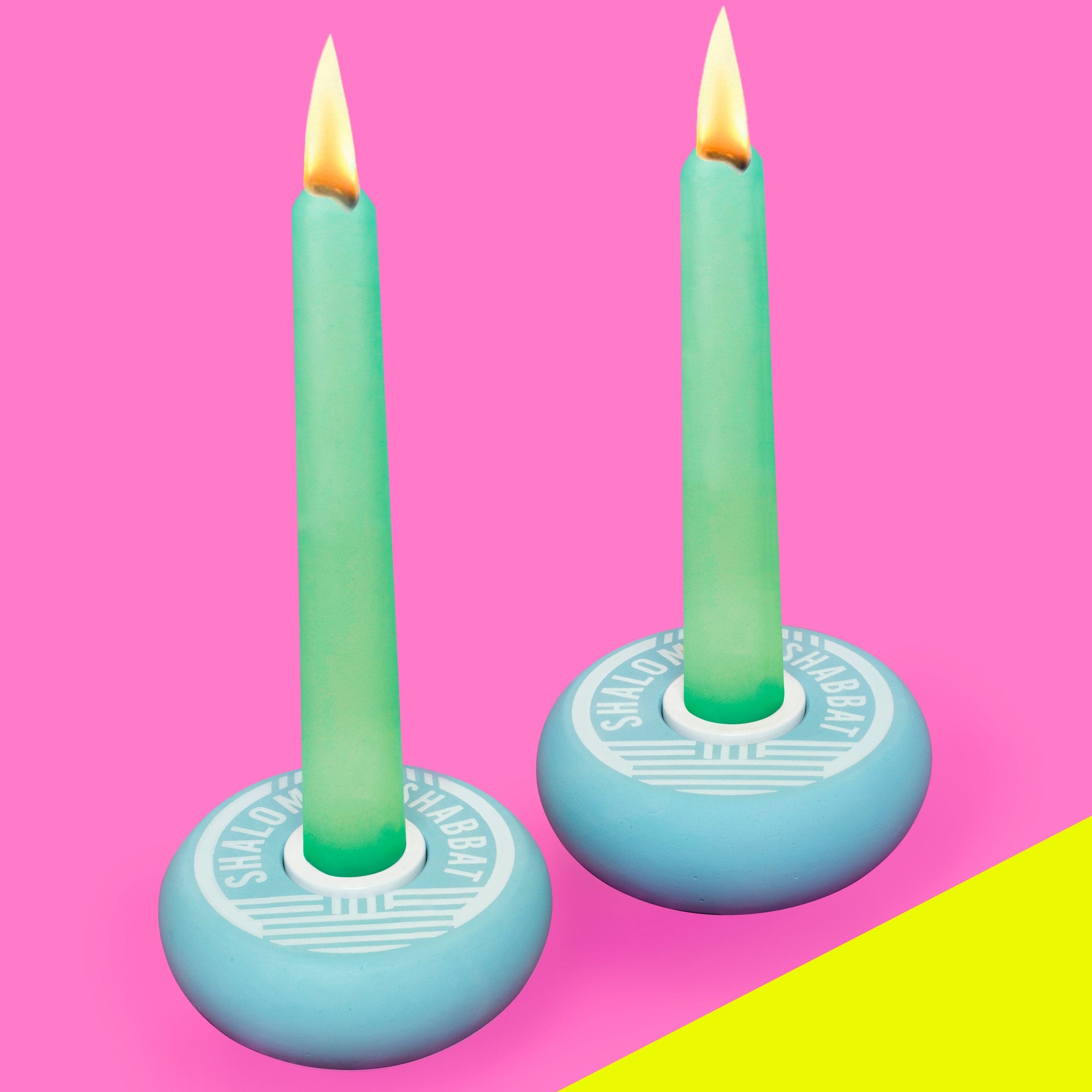 Chai Modern Candlesticks Shabbat Shalom Candy Candleholders - Blue and White