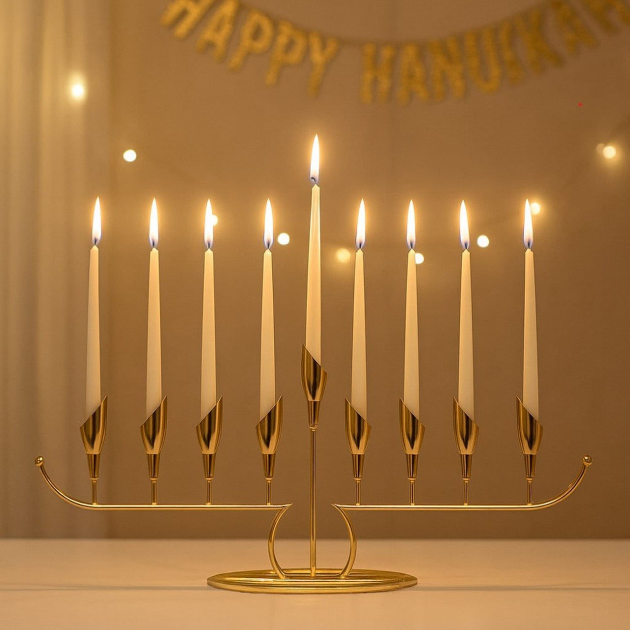 Golden Arc Menorah on Stand - view 3