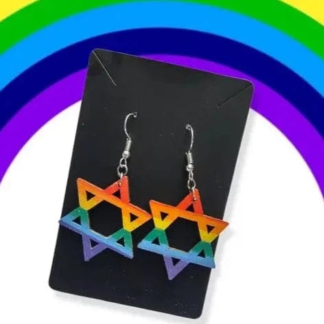 Eclectic Judaica - Wooden Rainbow Star of David Earrings - ModernTribe