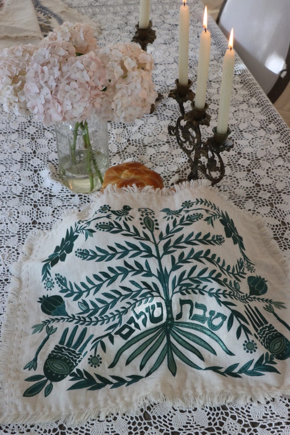 EMUNAH - Handmade Linen Tree of Life Challah Cover - Green Moss - ModernTribe