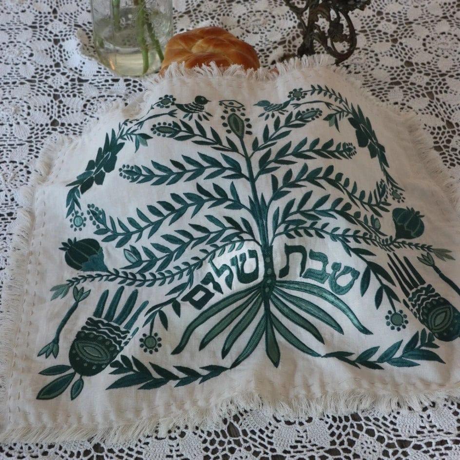 EMUNAH - Handmade Linen Tree of Life Challah Cover - Green Moss - ModernTribe