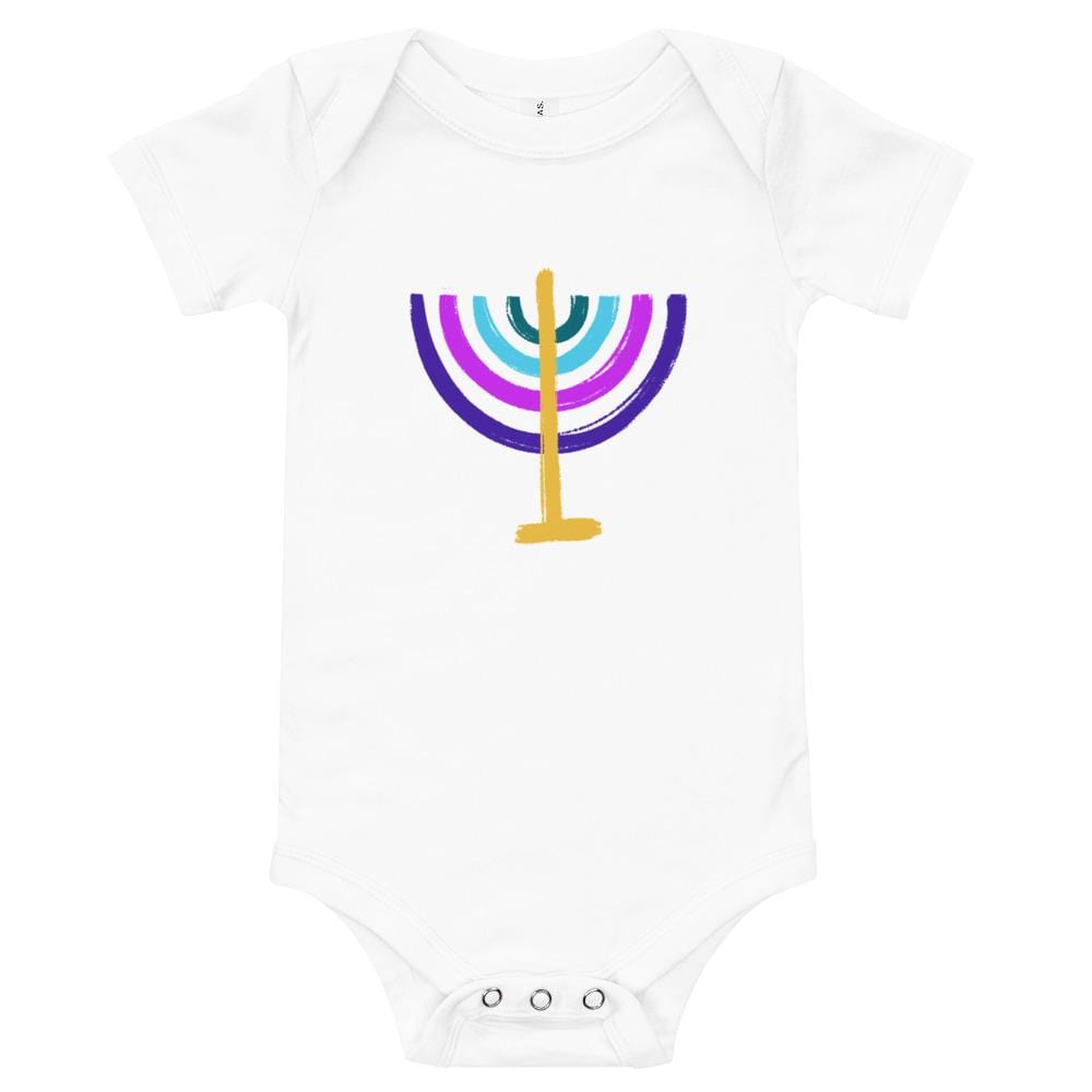 ModernTribe Apparel - Colorful Menorah Baby Onesie - White 6 - 12 - ModernTribe