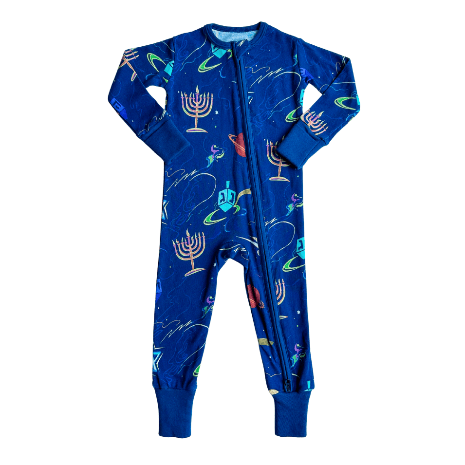 Baby Hanukkah Space One-Piece Pajamas by Midrash Manicures (sample photo)