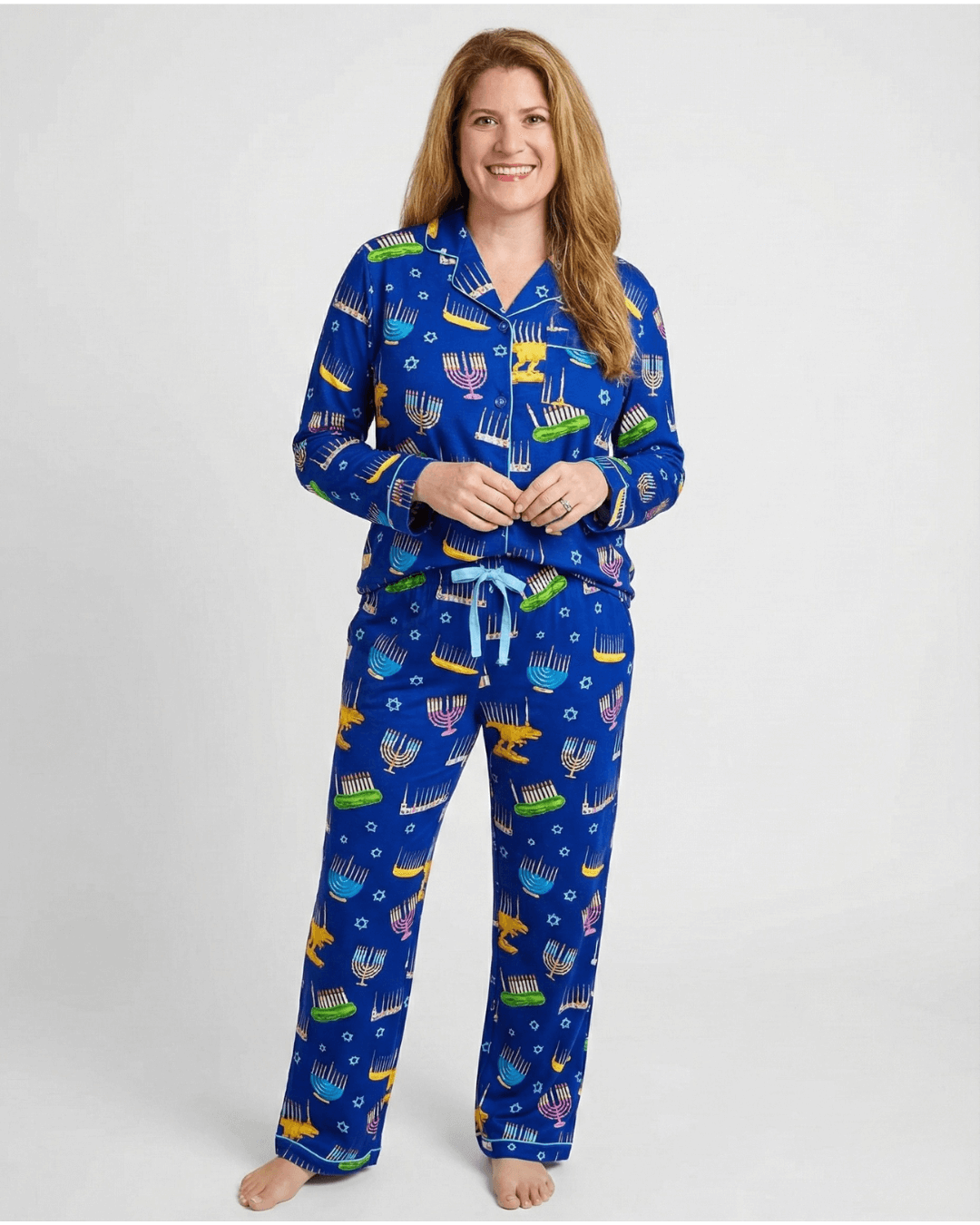 Amy Kritzer Becker - Hanukkah Many Menorahs Bamboo Adult Pajamas - (Unisex Sizes S - 4XL) - ModernTribe