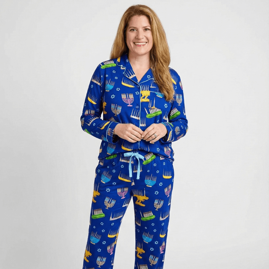 Amy Kritzer Becker - Hanukkah Many Menorahs Bamboo Adult Pajamas - (Unisex Sizes S - 4XL) - ModernTribe
