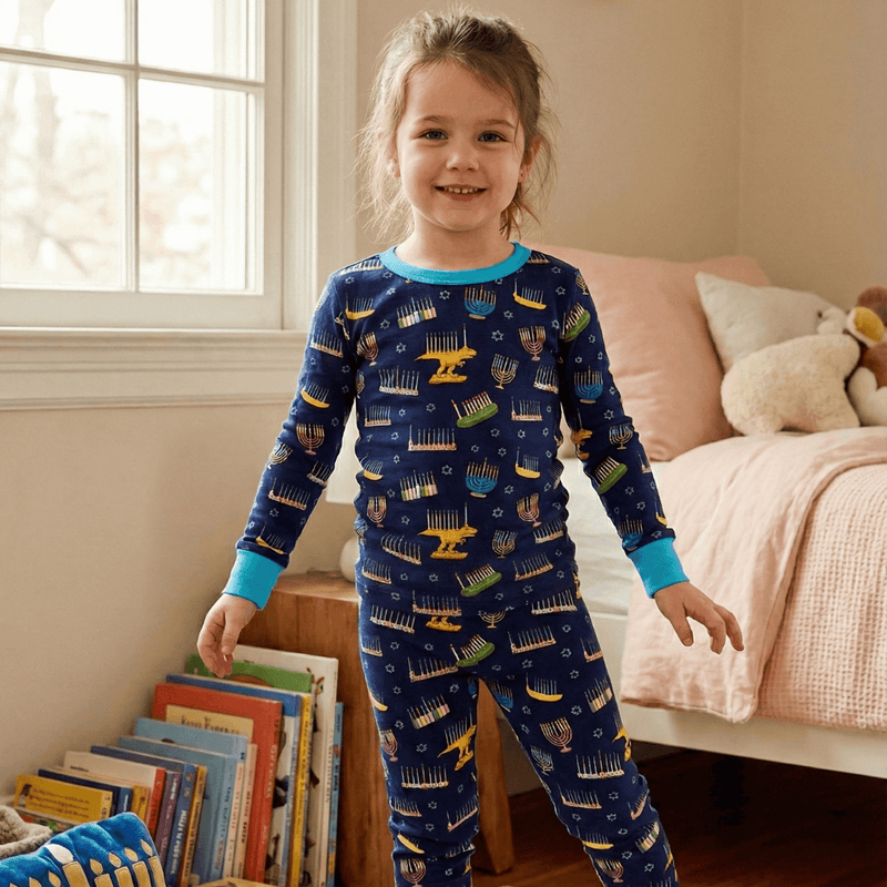 Amy Kritzer Becker - Hanukkah Many Menorahs Bamboo Pajamas - (Kids Unisex Sizes 2T - 14) - ModernTribe