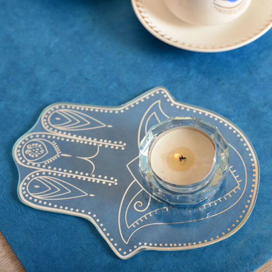 Silver Mirrored Hamsa Candle Holder