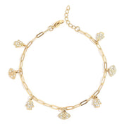 WJW Bracelets 18K Gold PVD Hamsa & Evil Eye Paperclip Chain Charm Bracelet: Gold