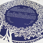 Melanie Dankowicz Ketubahs No Personalized Text (Blank) / White on Navy Blue Blooming Tree Ketubah Circle by Melanie Dankowicz - (Choice of Colors)