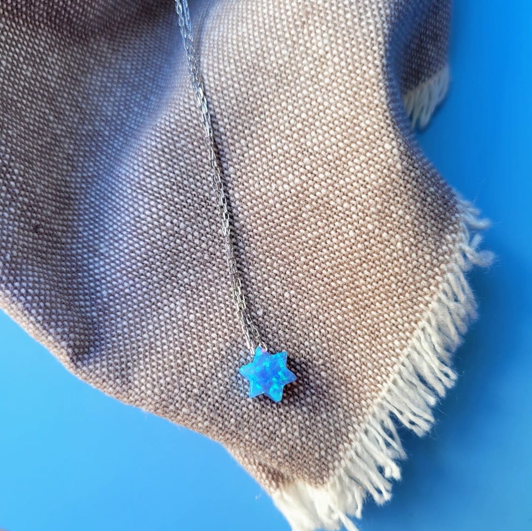 Alef Bet Necklaces Sterling Silver Opal Star of David Necklace - Blue