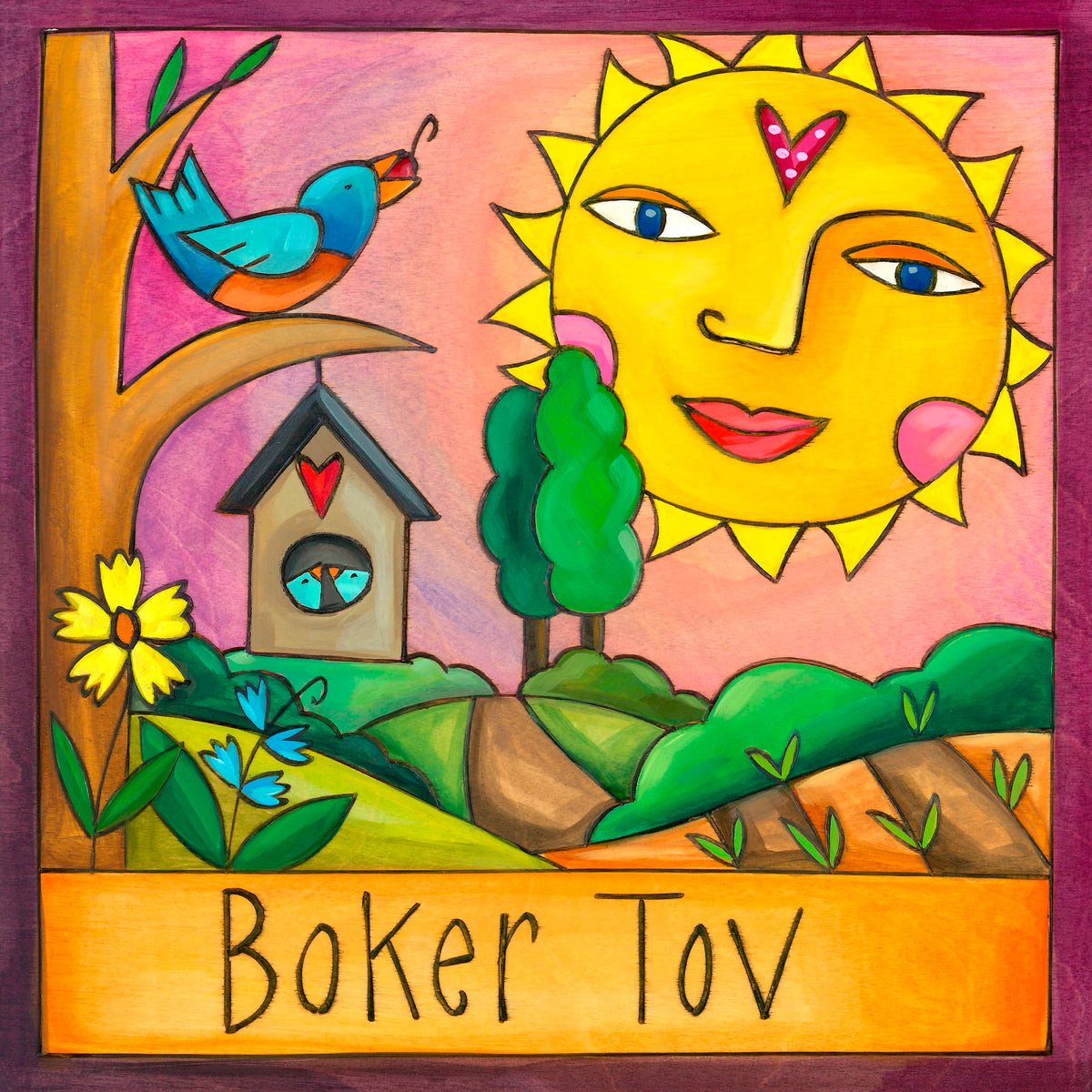 Sticks Panels Boker Tov Wall Plaque