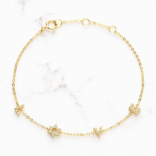 Sparkling Love Star of David Bracelet with CZ Stones - Gold Vermeil